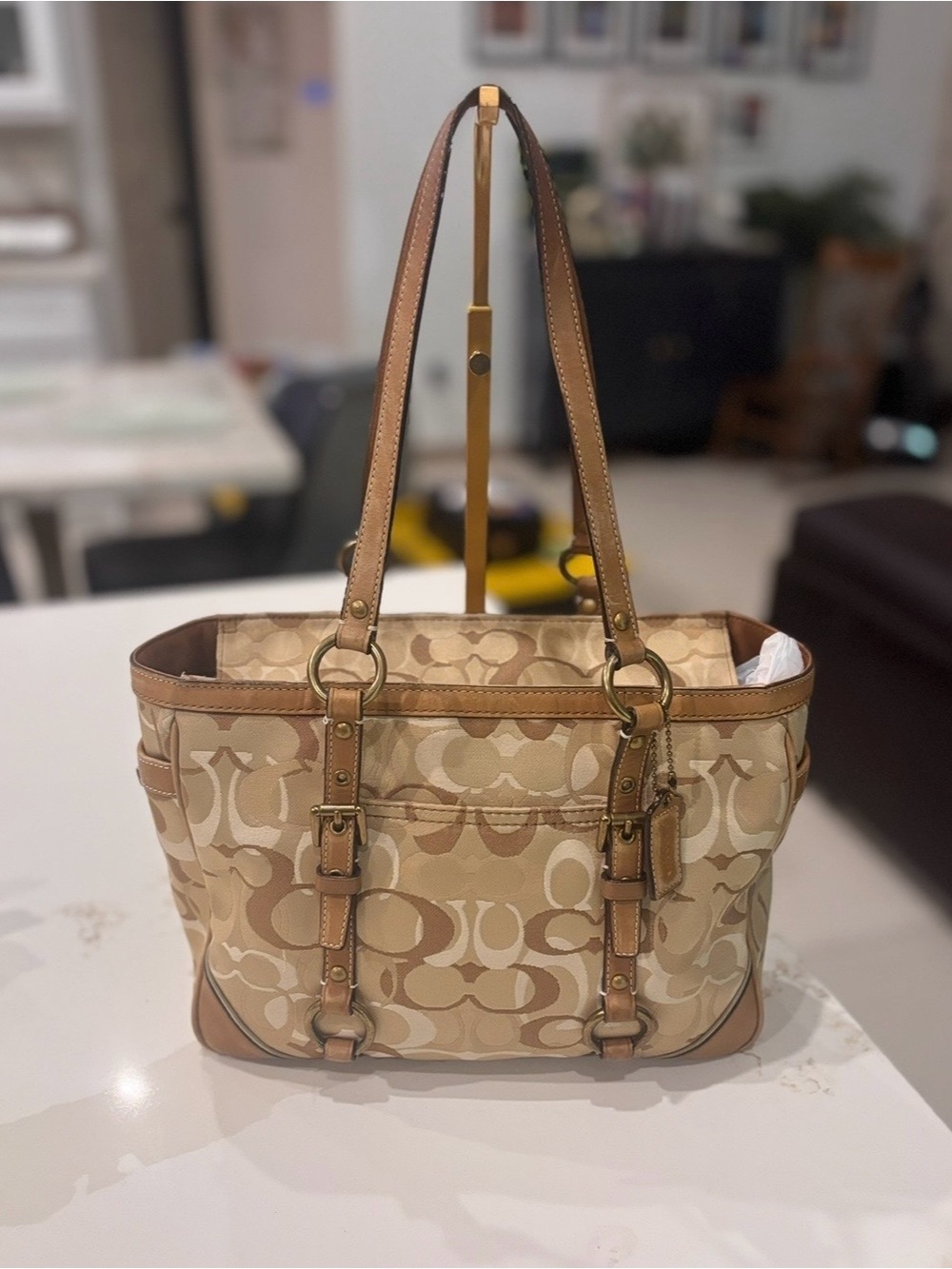 Coach Khaki and Tan Signature Canvas Tote